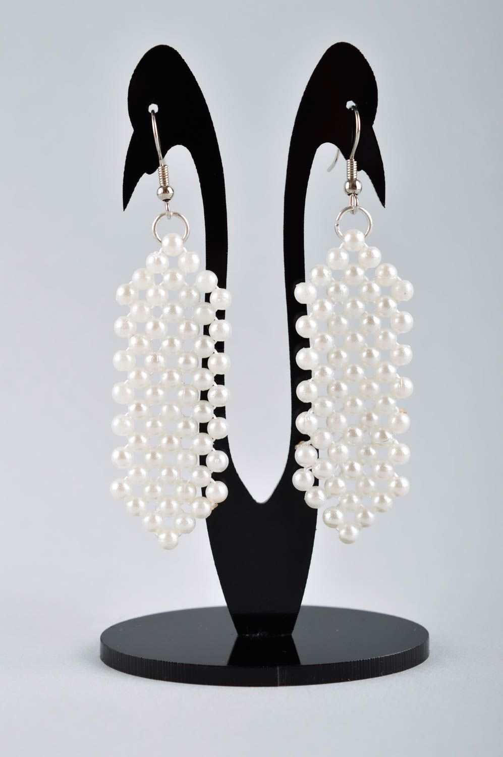 White handmade beaded earrings woven bead earrings fashion accessories photo 2