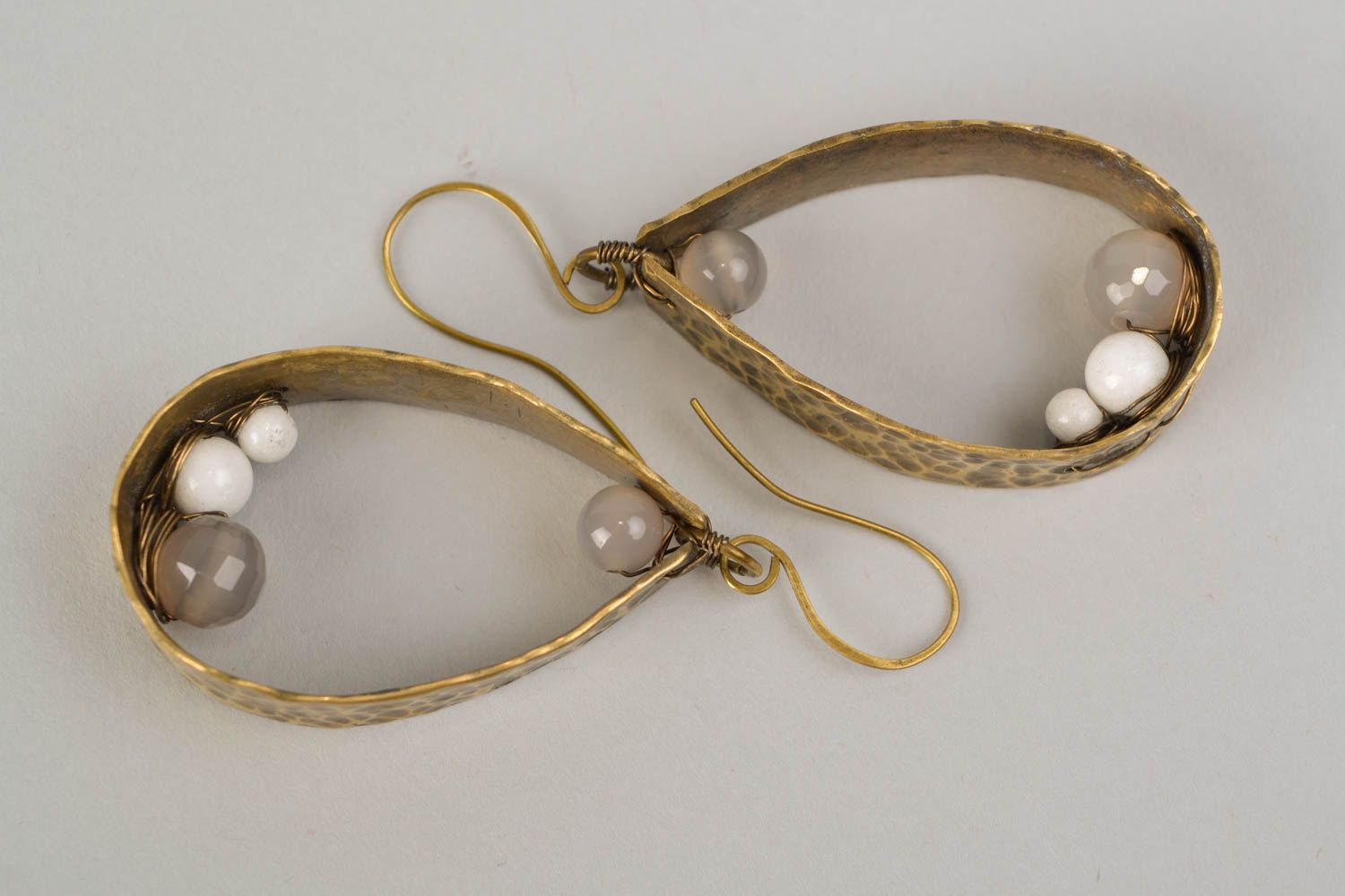 Metal earrings with beads photo 3