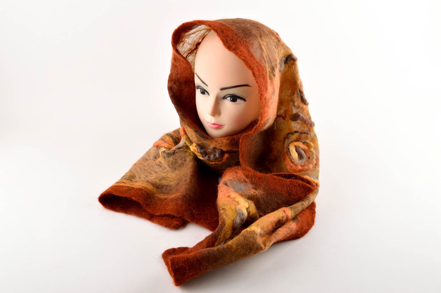 Женский аксессуар ручной работы валяный шарф коричневый теплый шарф модный фото 2