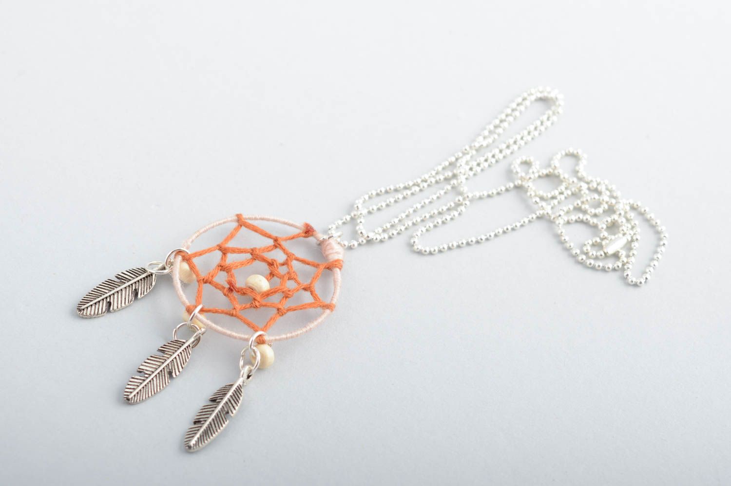 Handmade designer dreamcatcher pendant necklace on chain protective amulet photo 3