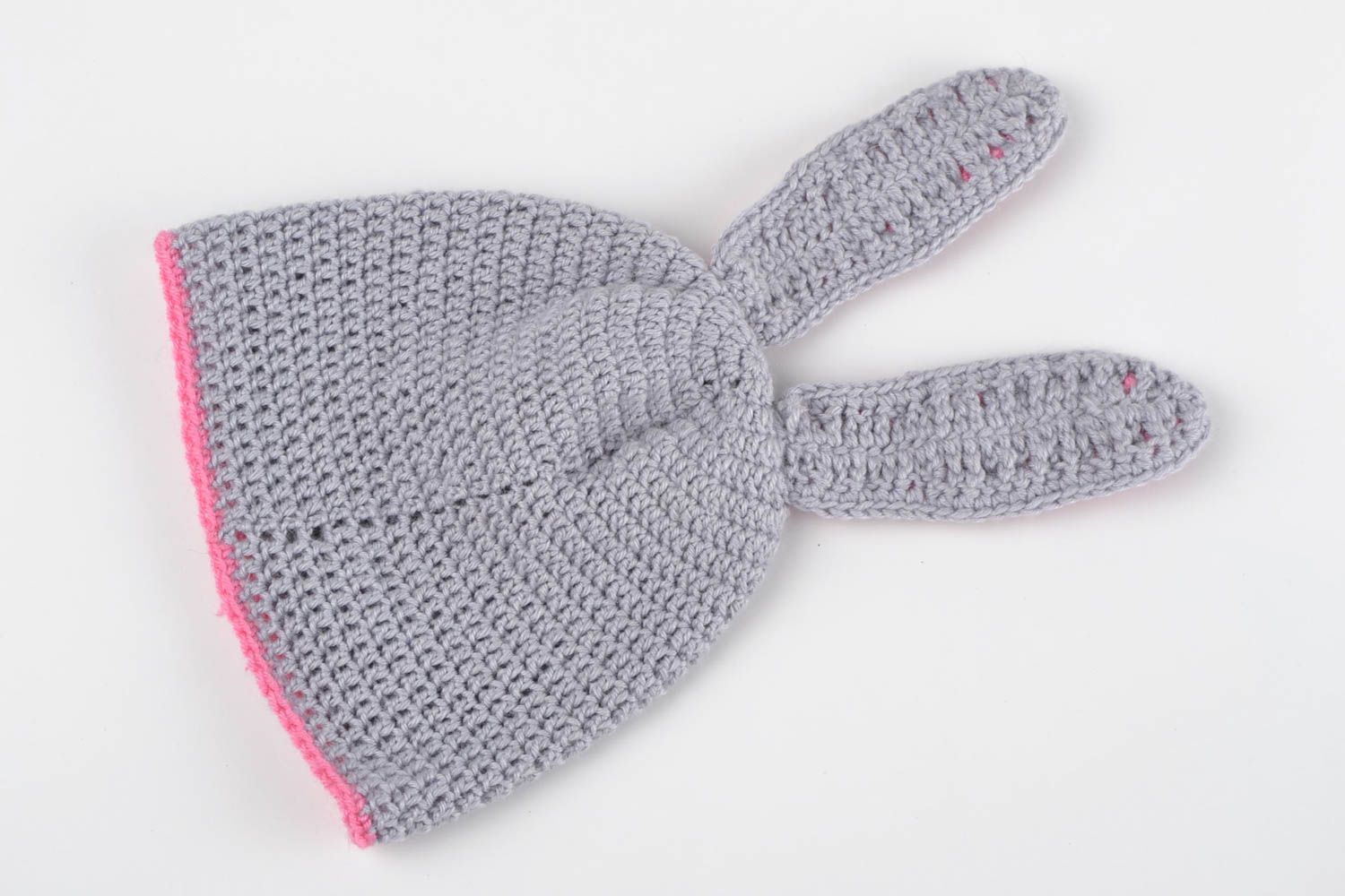 Bonnet lapin gris fait main Chapeau enfant tricoté au crochet Vêtement enfant photo 4