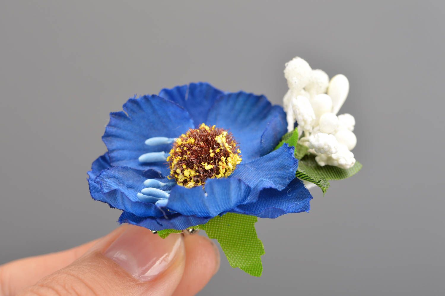 Handmade blaue Blumen Haarklammer aus Stoff für Kind Geschenk für Mädchen schön foto 3
