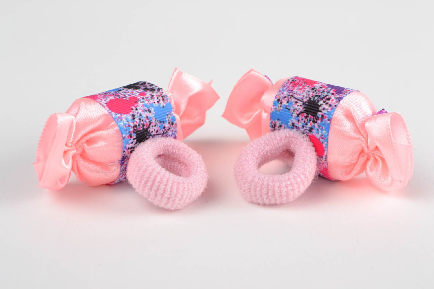 Handmade pink textile children's hair ties set 2 pieces Candies photo 4