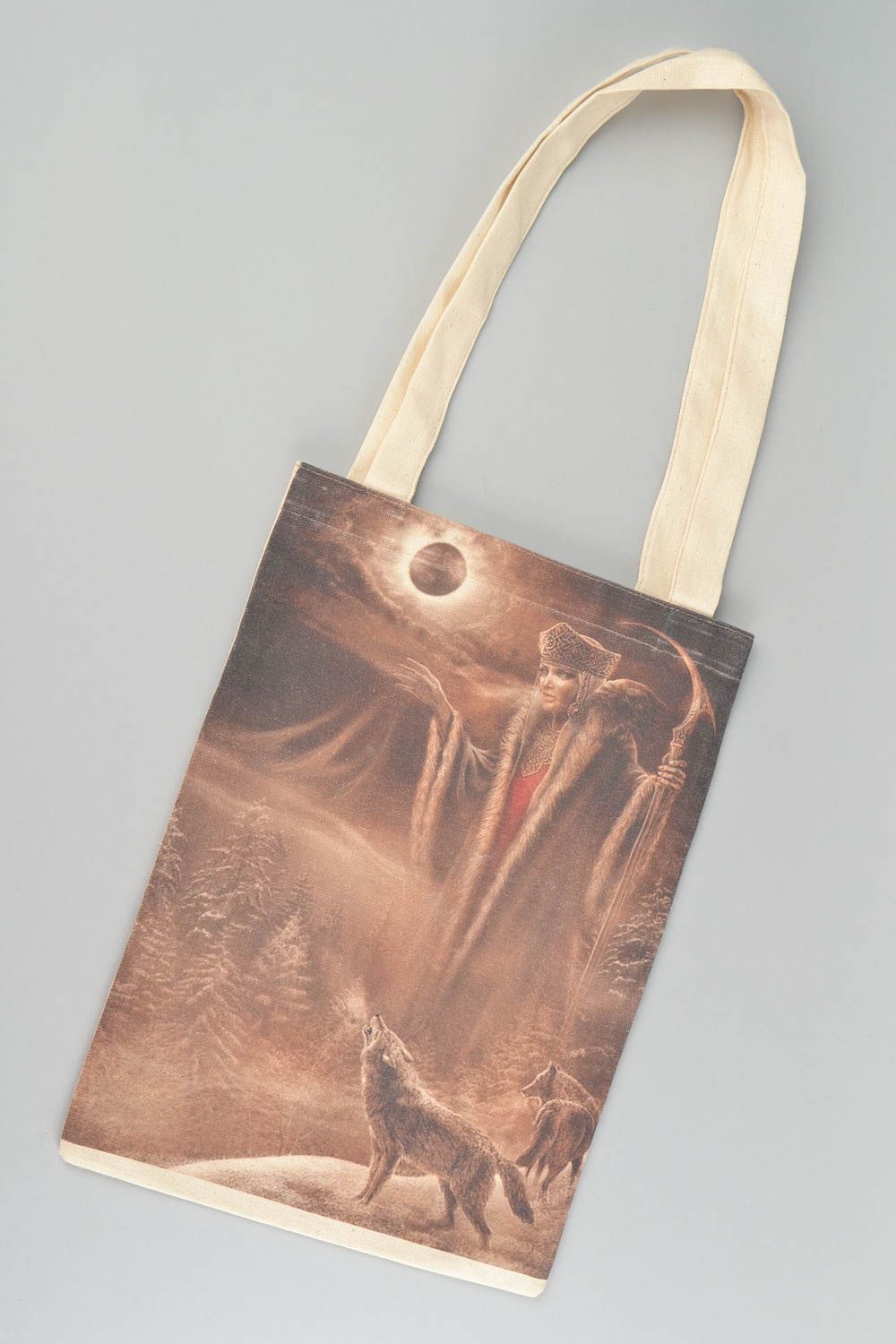 Textile handmade big eco shoulder bag with print unisex accessory  photo 5