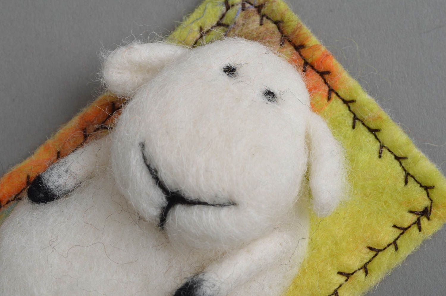 Unusual beautiful handmade woolen fridge magnet in shape of white sheep photo 4