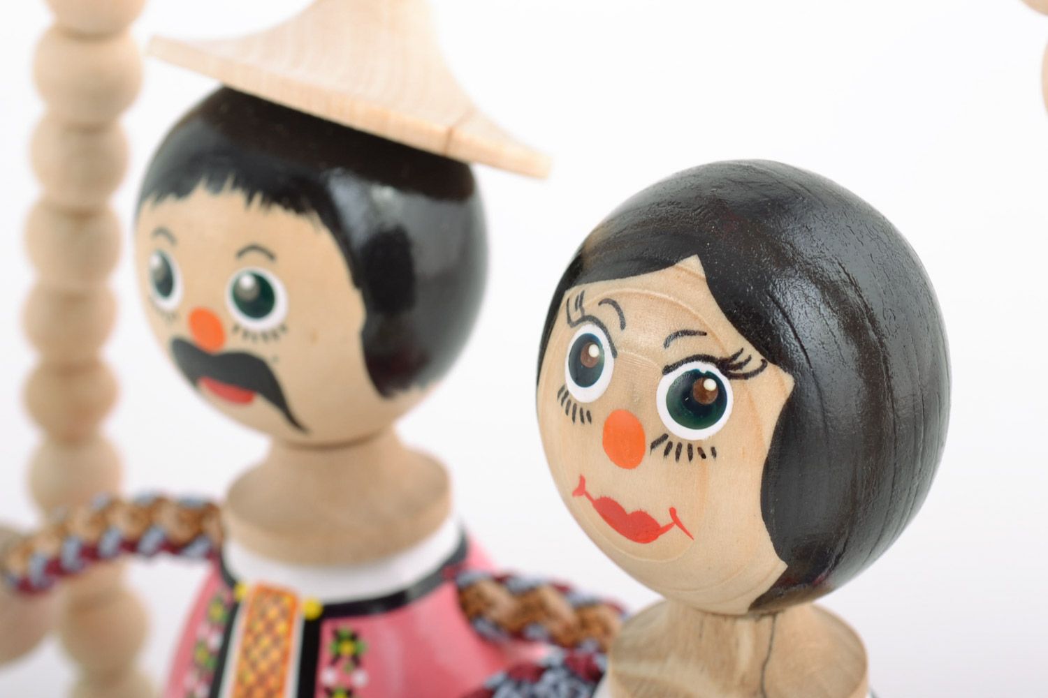 Handmade painted interior wooden toy wife and husband sitting on bench photo 4