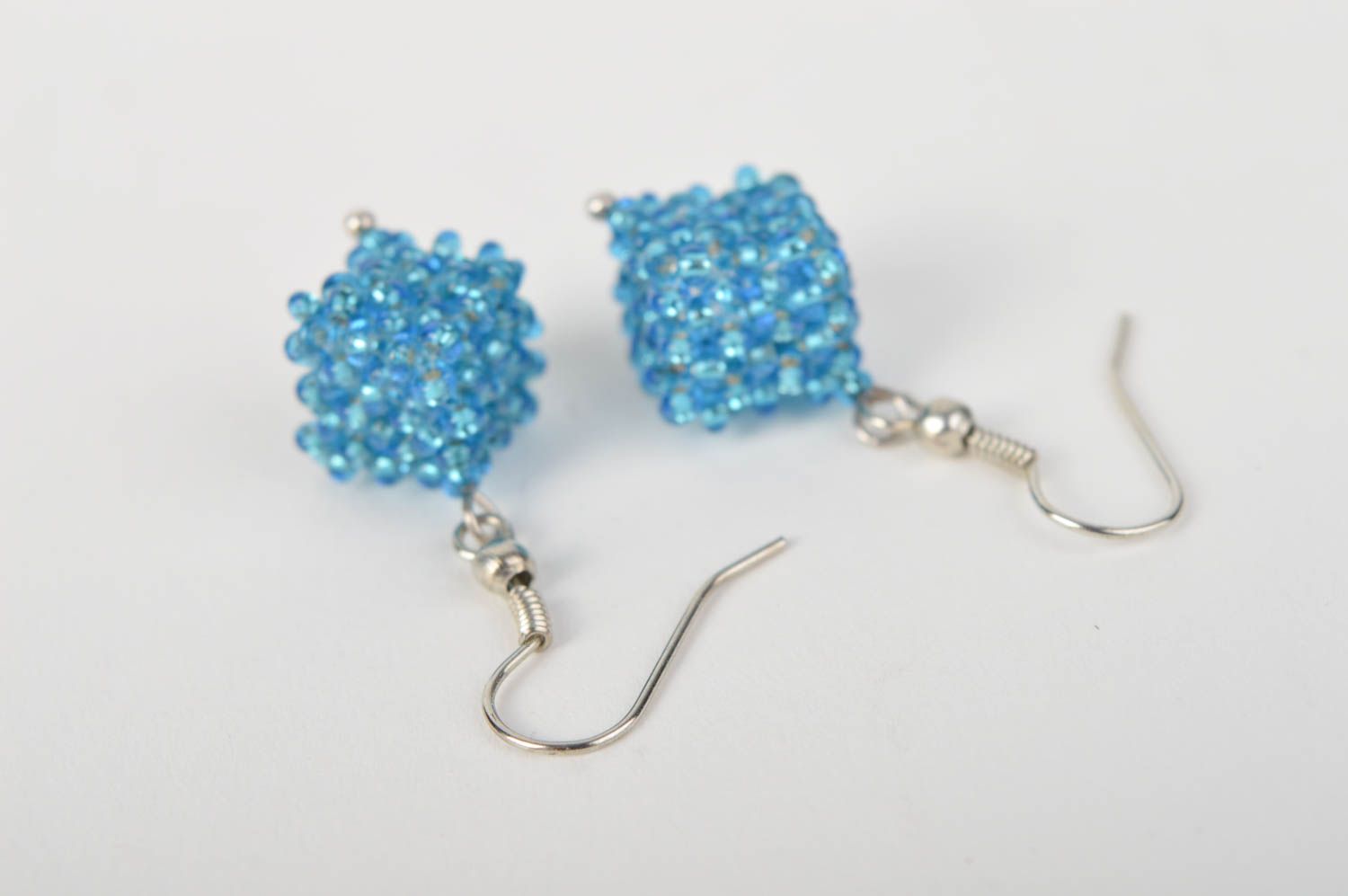 Handmade earrings beautiful blue beaded earrings designer woman accessories photo 4