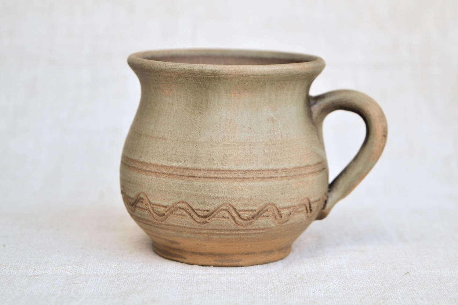 Clay 6 oz drinking cup in olive color and pitcher shape style with handle photo 4