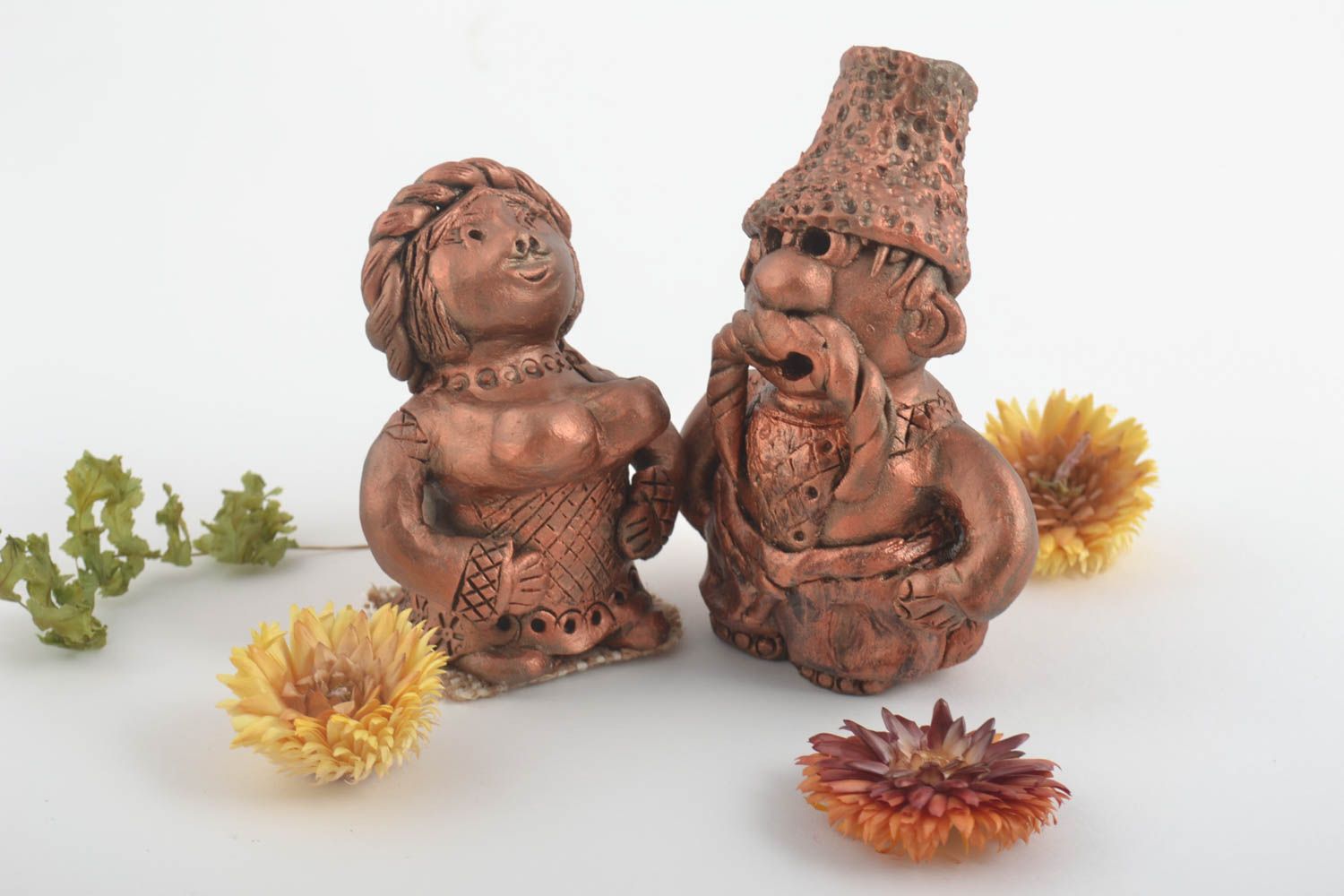Handmade Keramik Figuren Set 2 Stück dekorative Statuetten Paar Wohnzimmer Deko foto 1