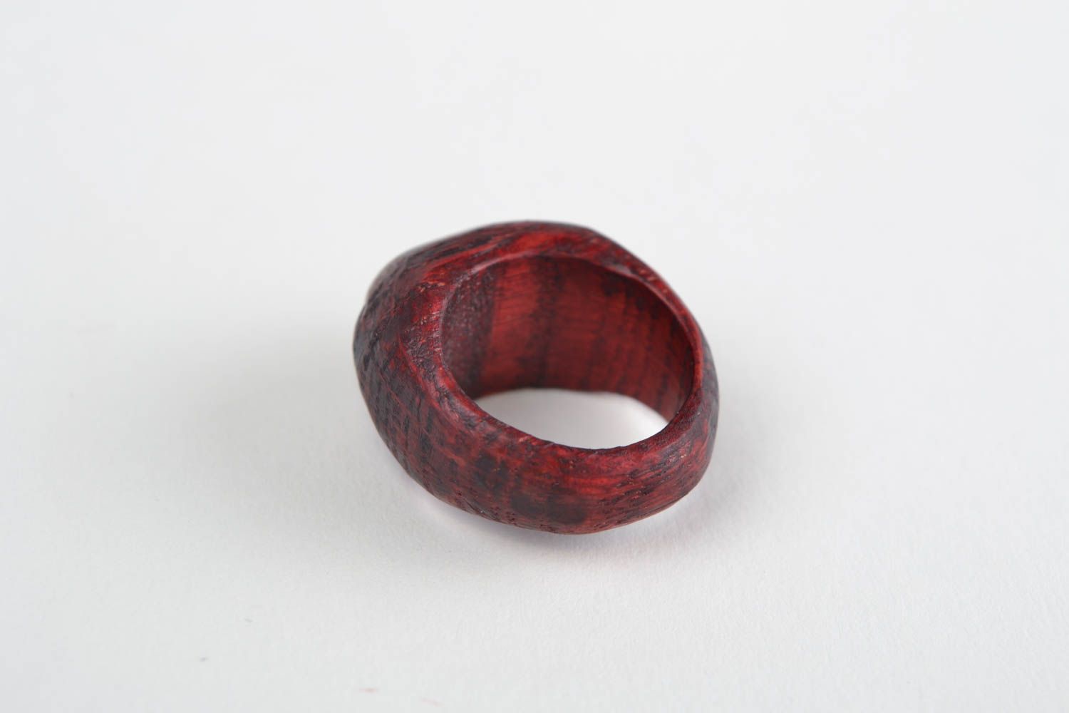 Handmade designer carved wooden red jewelry ring with natural stone for women photo 5