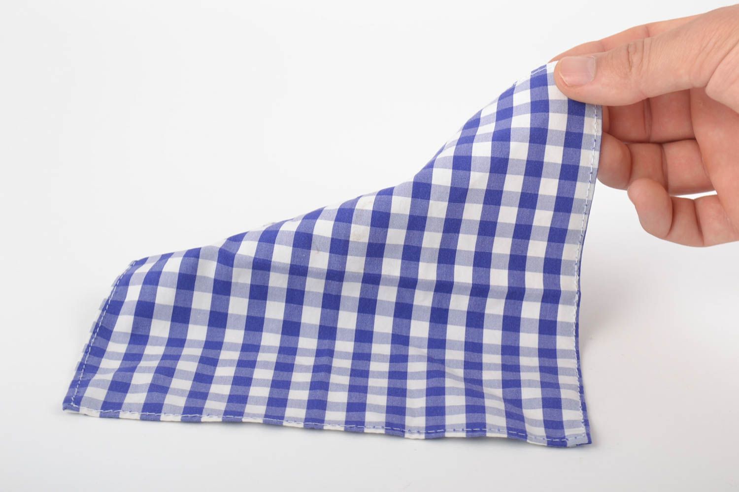 Нагрудный платок из коттона бело синий в клетку ручной работы для мужчин фото 5