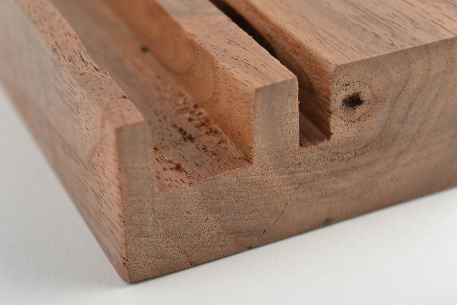 Unusual stylish handmade designer long brown wooden tablet holder photo 4