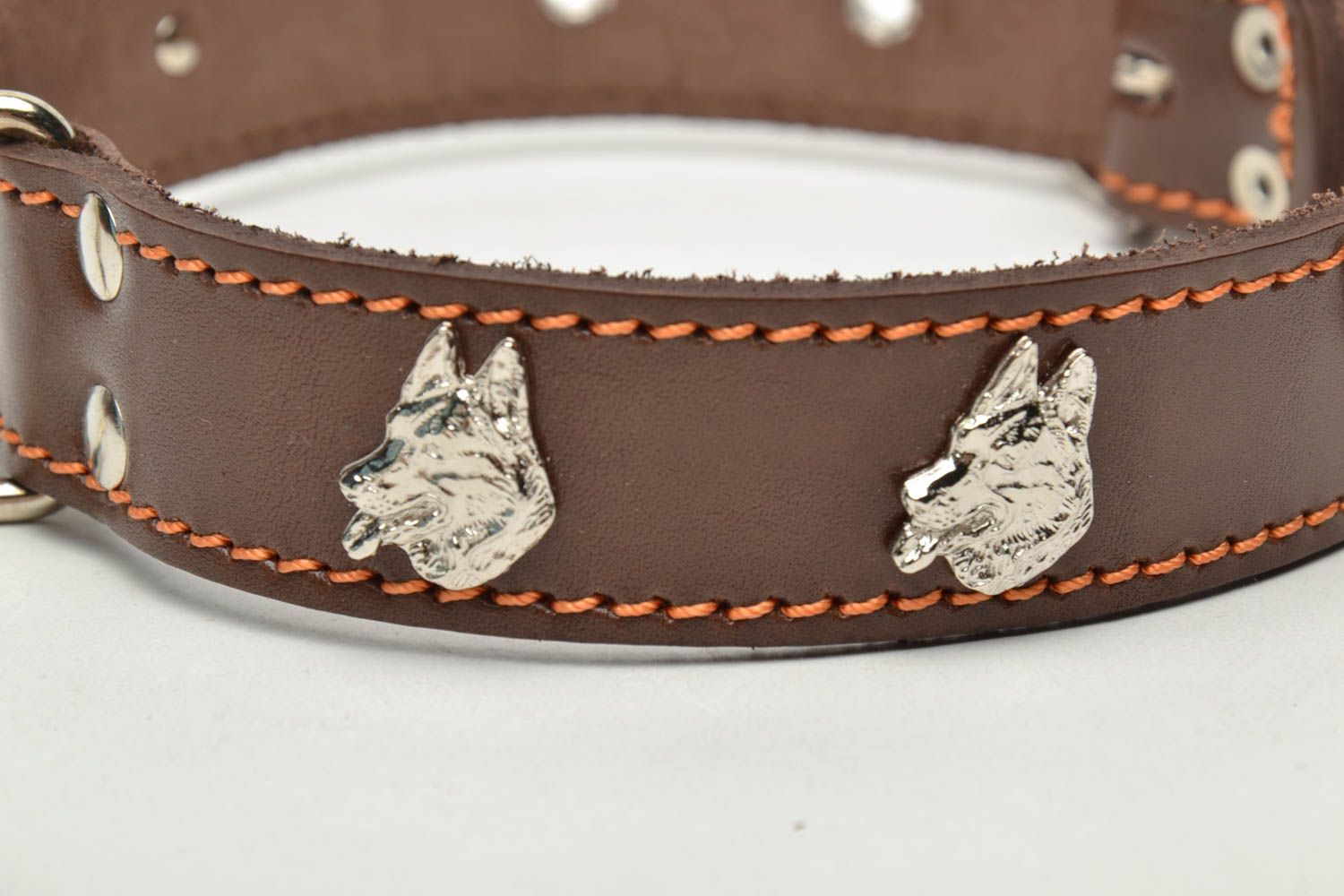 Brown genuine leather dog collar photo 3