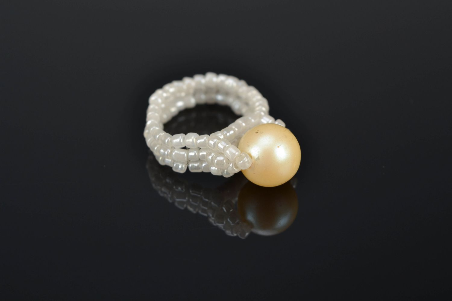 Unusual beaded ring White Pearl photo 1