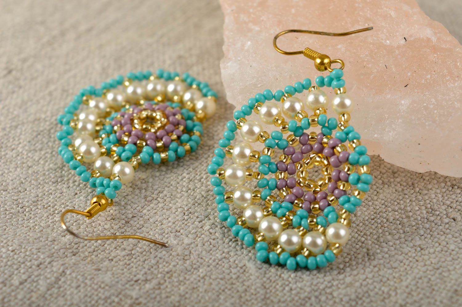 Handmade stylish beaded earrings unusual accessory blue cute earrings ideas photo 1