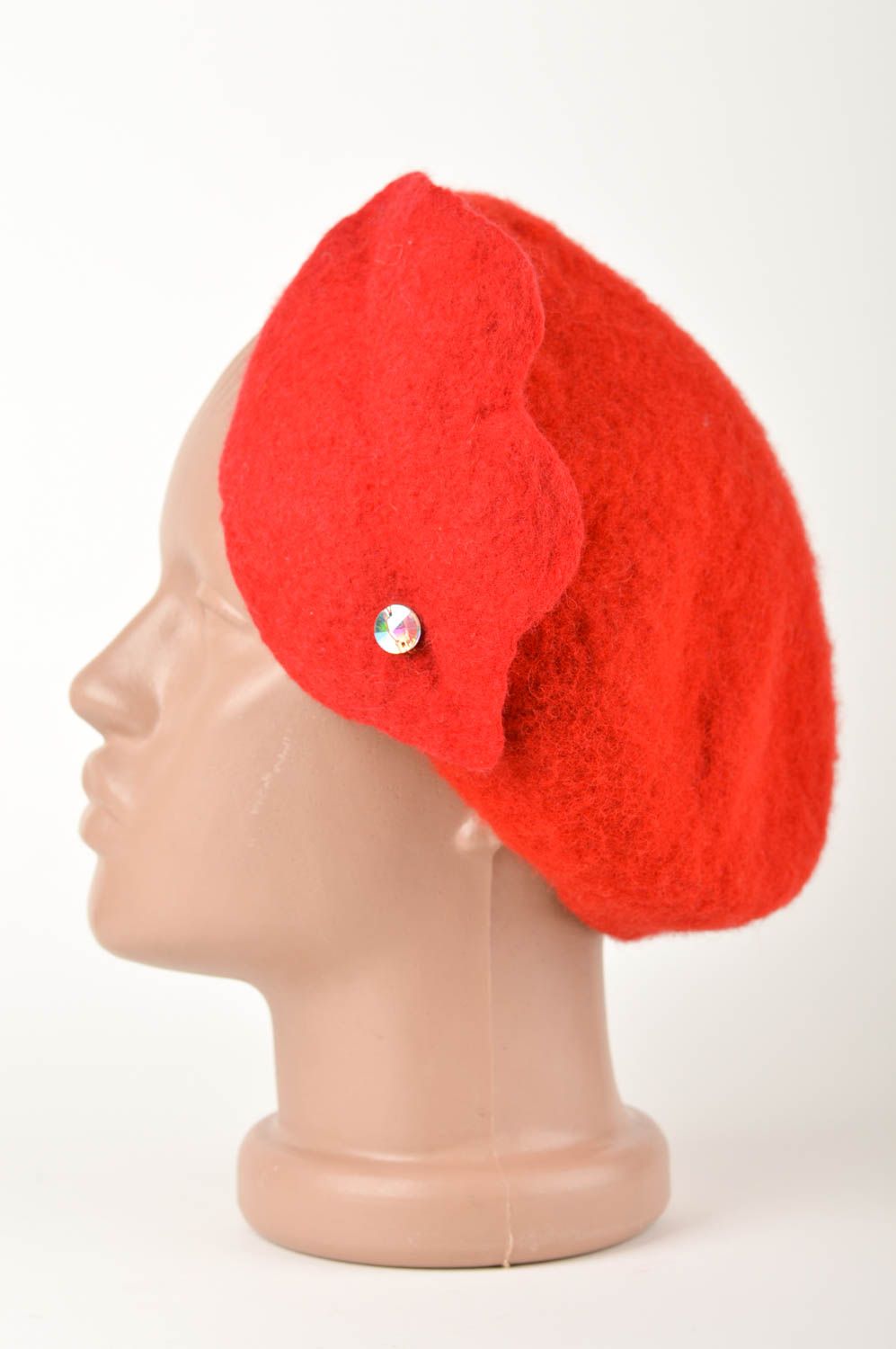 Damen Barett Handmade Accessoires für Damen Barett für Frauen Barett Mütze rot foto 3