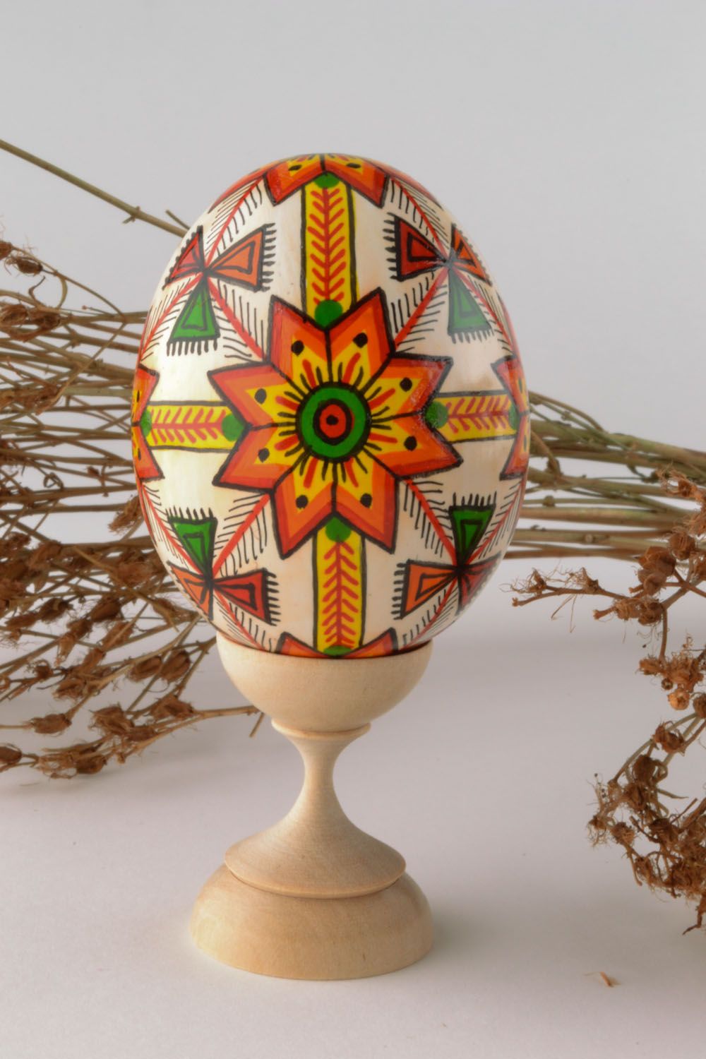 Wooden painted egg White with Ornament photo 1
