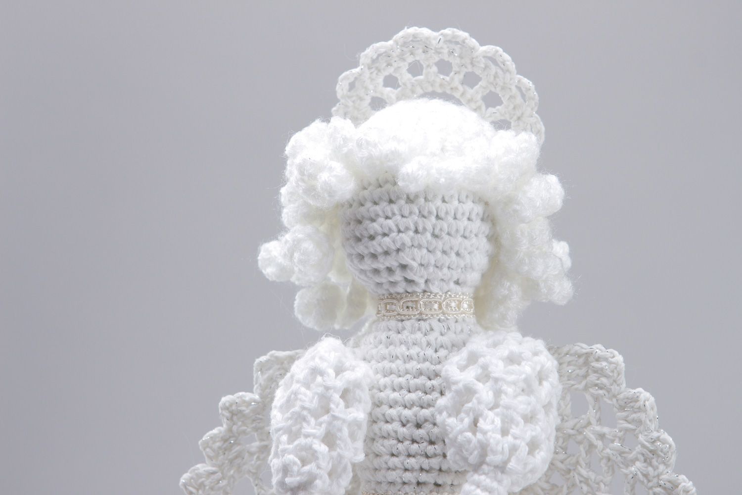 Handmade white interior soft toy angel crocheted of cotton and acrylic threads photo 2