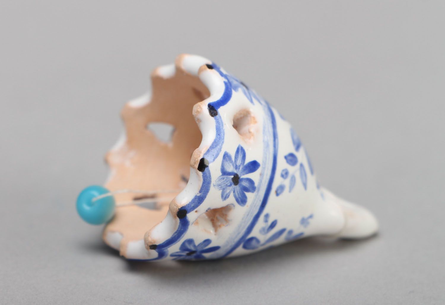Small painted clay bell photo 3
