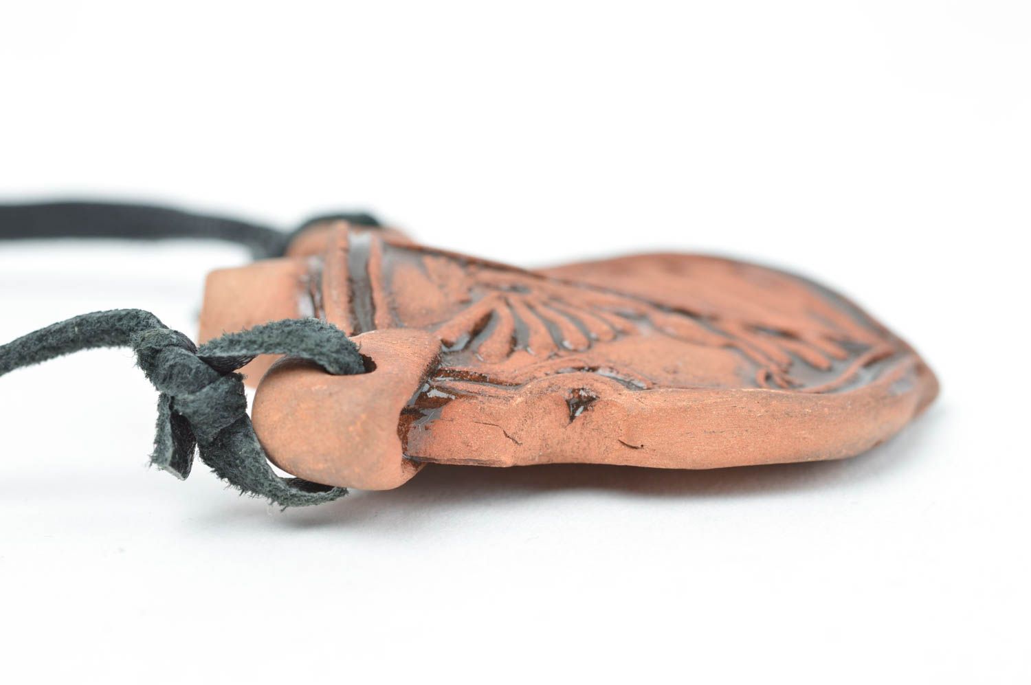 Handmade massive jewelry unusual pendant made of clay necklace for essential oil photo 2