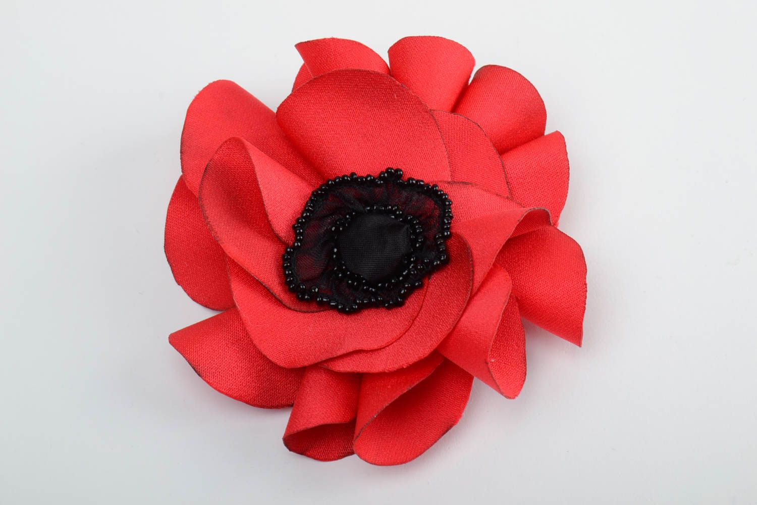 Broche textile originale faite main accessoire en forme de fleur rouge de pavot photo 2