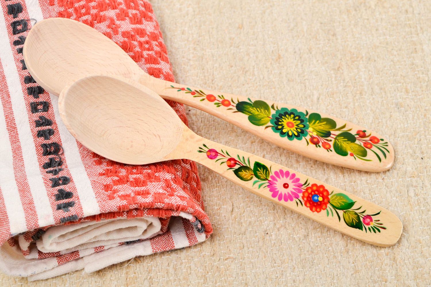 Handmade designer wooden spoons 2 painted spoons ware in ethnic style photo 1