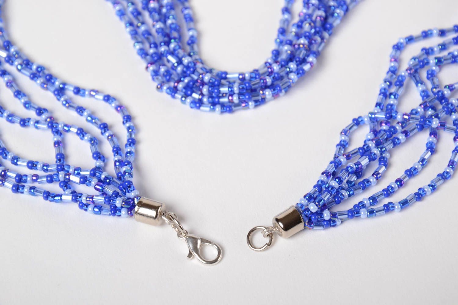 Handmade long beaded necklace blue beautiful jewelry evening accessories photo 3
