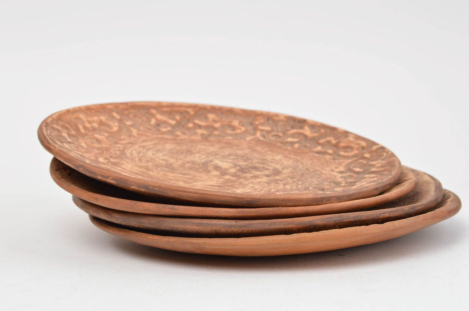 Assiettes en céramique brunes à motifs originales mignonnes faites main 4 pièces photo 3