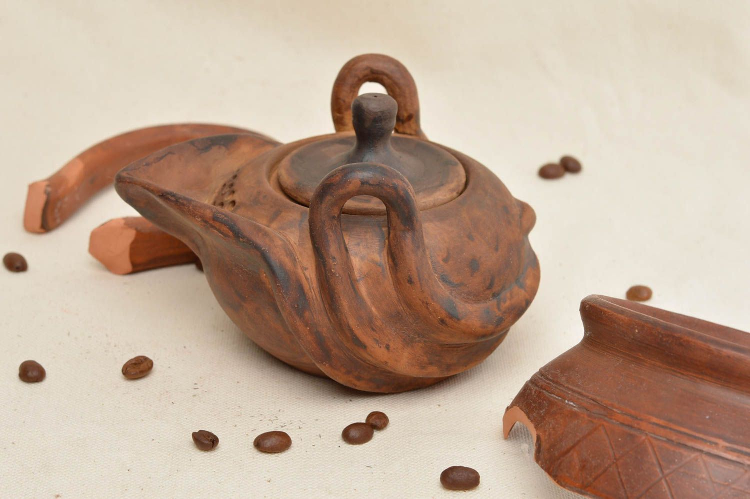 Unusual shaped handmade ceramic teapot clay teapot designs collectible item photo 1