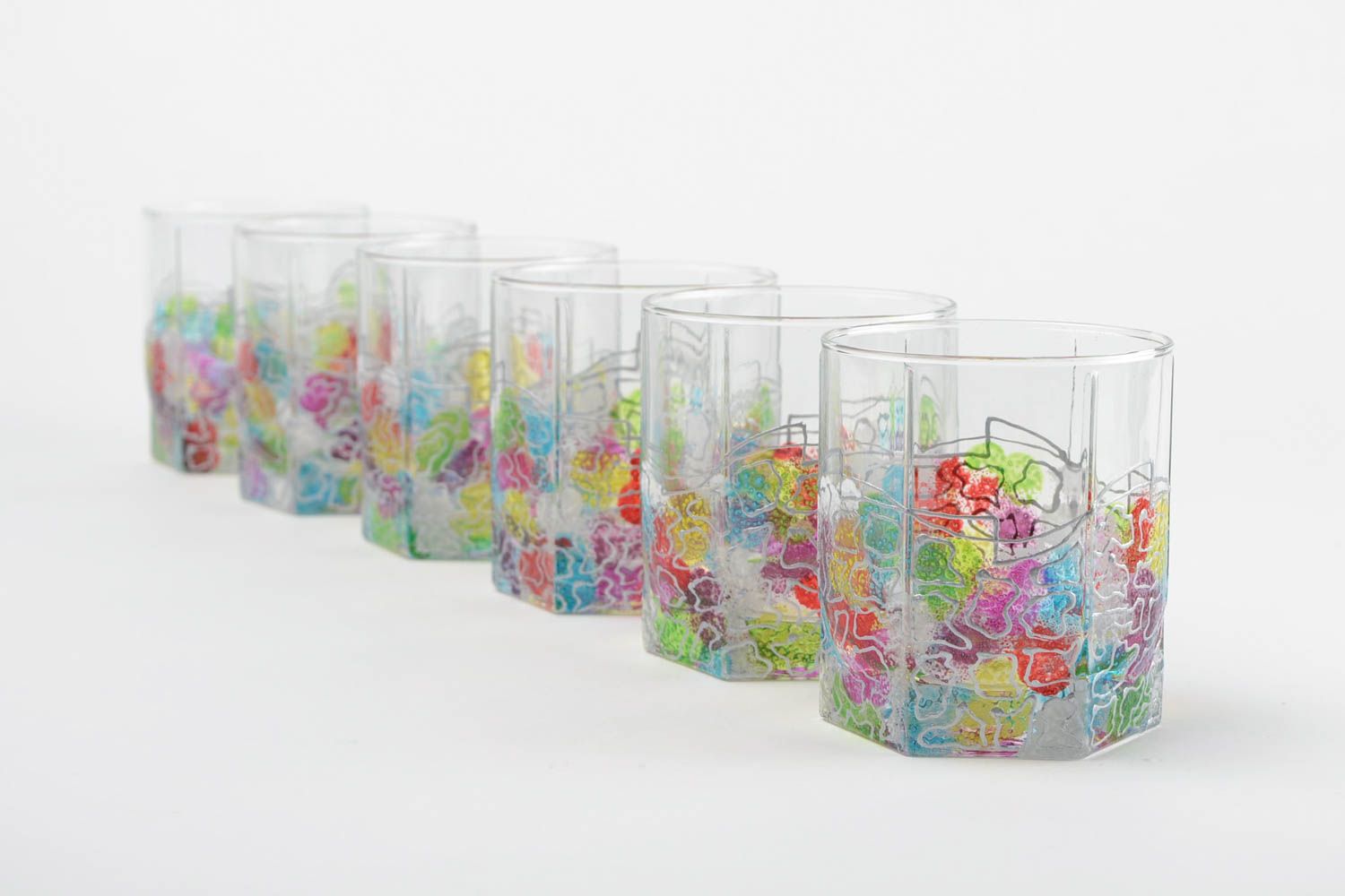Set of glasses handmade painted glasses designer tableware stylish glasses photo 1