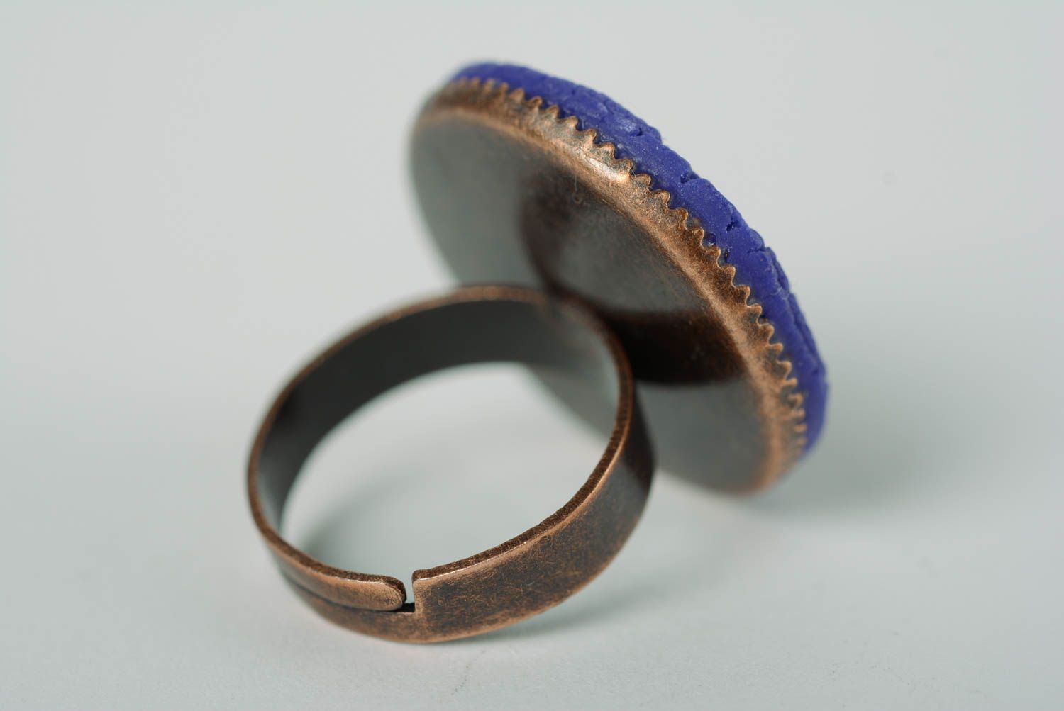 Handmade decorative polymer clay round ring with adjustable size Indigo photo 3