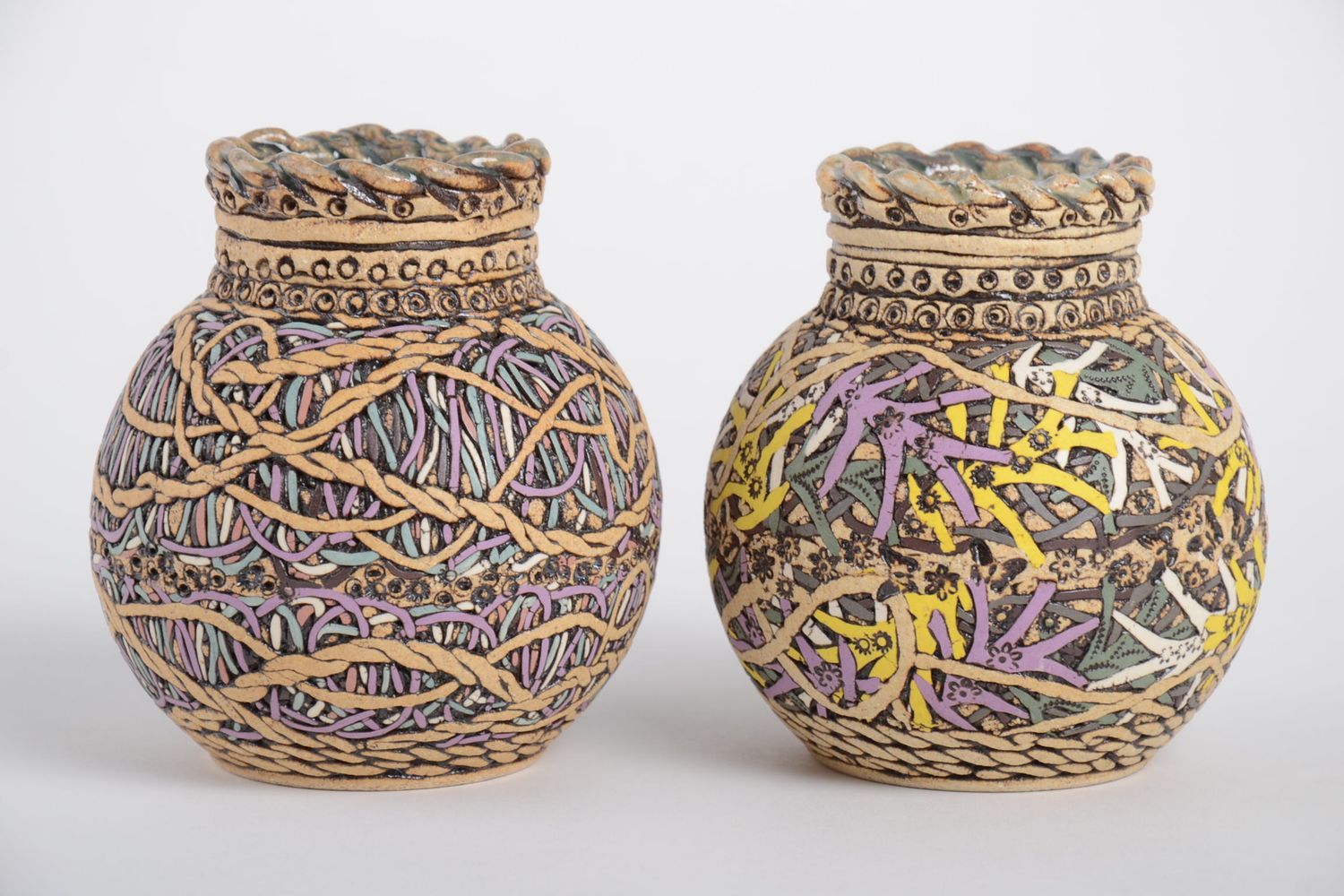 2 floreros de cerámica jarrones decorativos hechos a mano diseño de interior foto 2