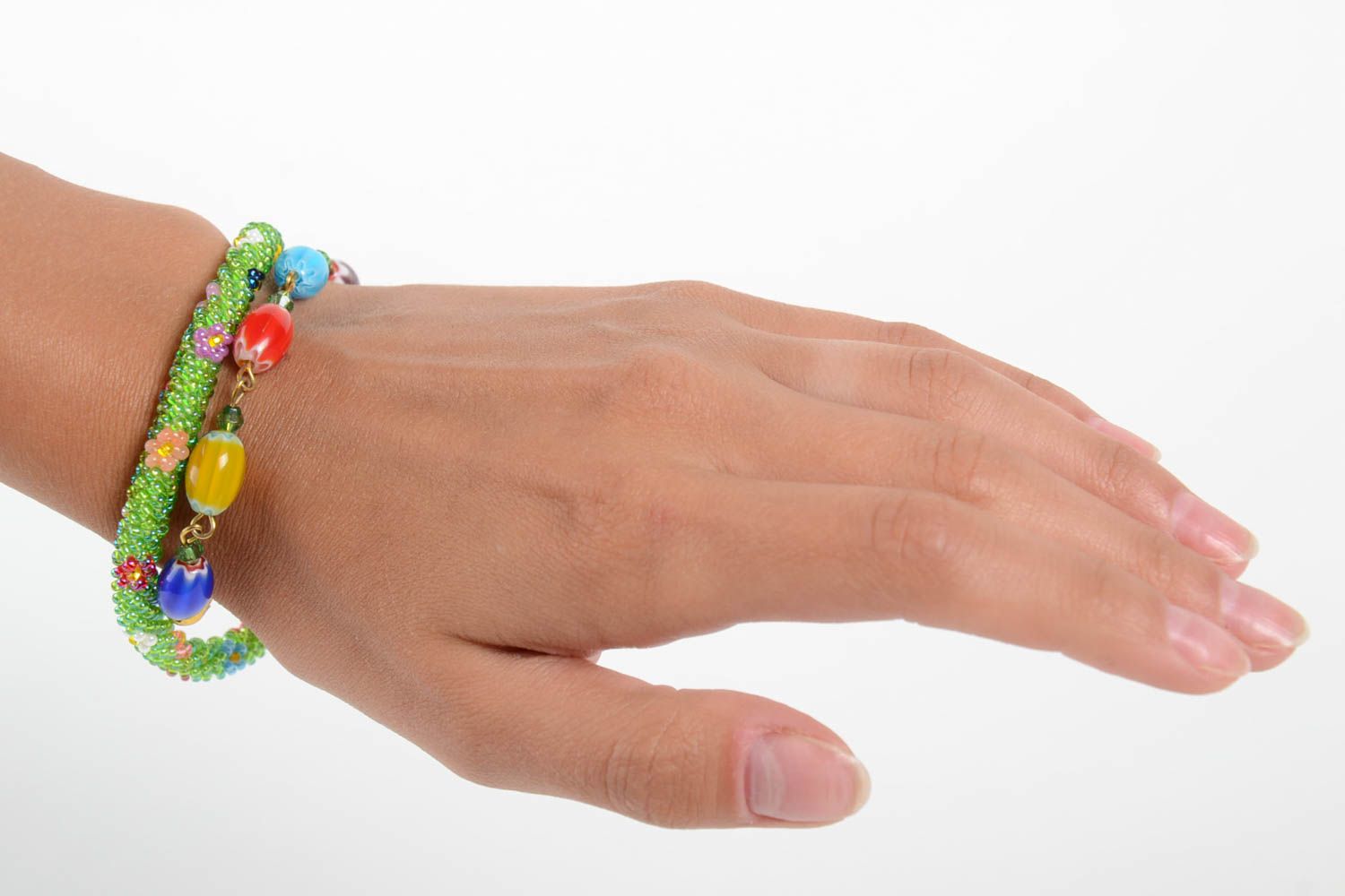 Handmade designer cord bracelet colorful unusual accessory beaded bracelet photo 2