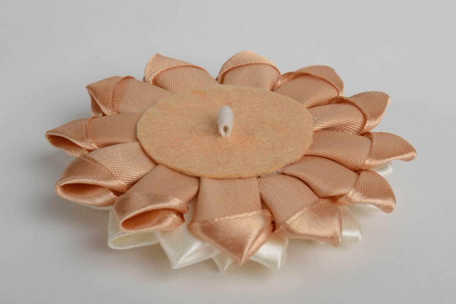 Cream colored handmade designer satin ribbon flower craft blank DIY hair clip photo 3