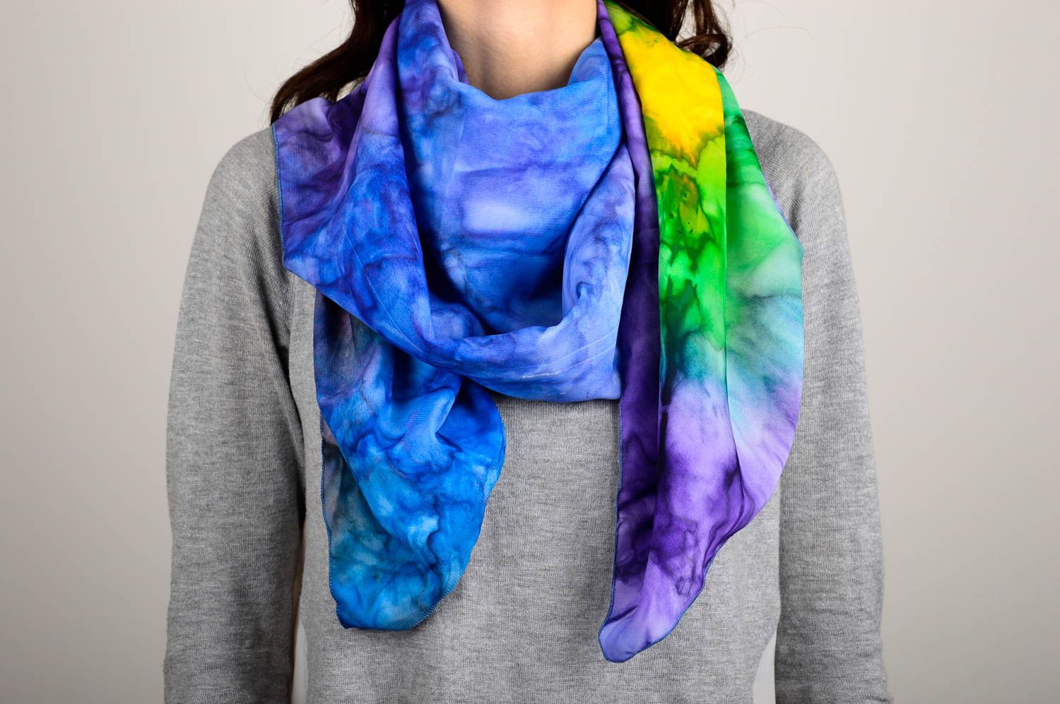 Blue scarf handmade multi colored scarf women neck accessory designer present photo 1