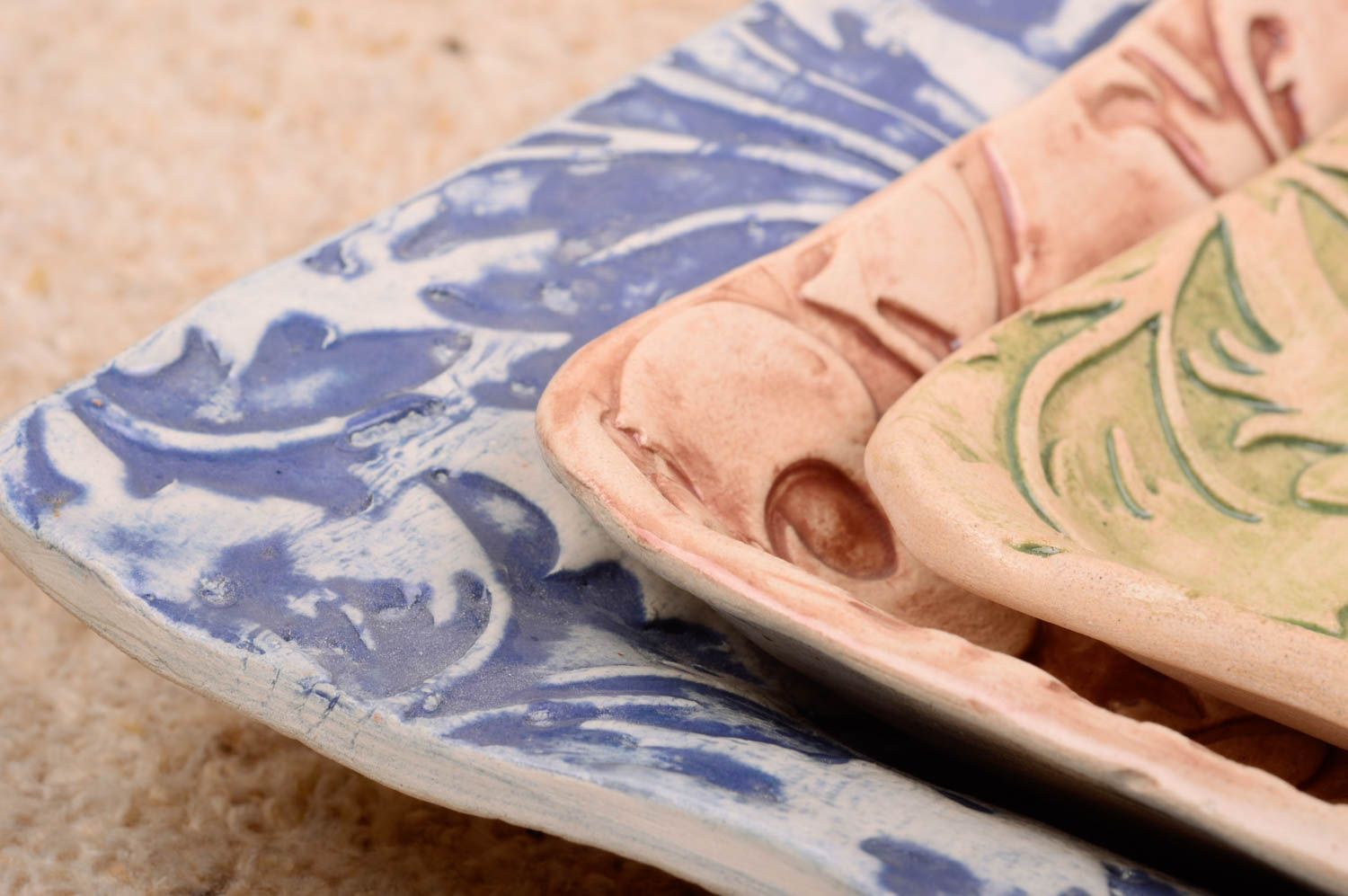 Set of 3 handmade ceramic plates decorative clay plates kitchenware designs photo 5