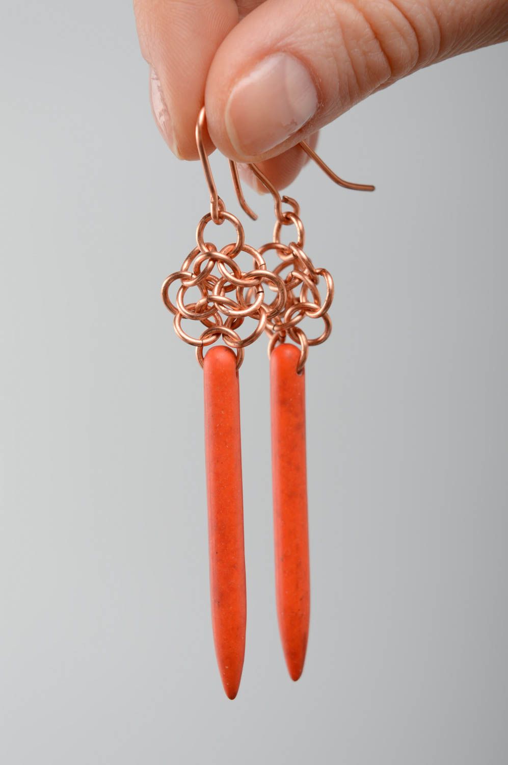 Handmade metal earrings with coral photo 4