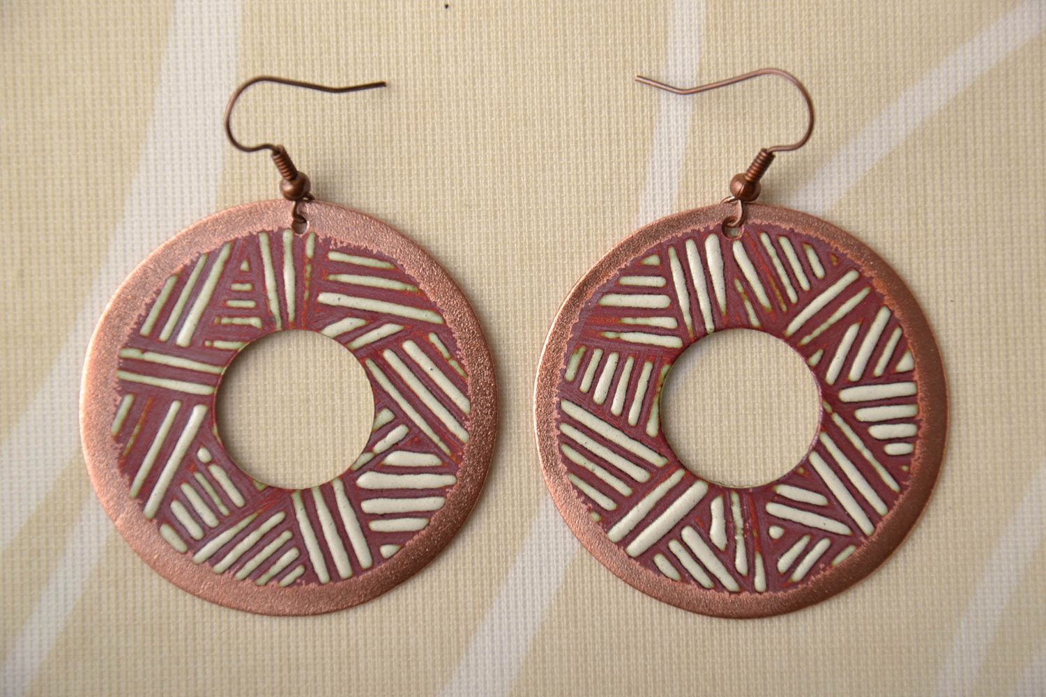 Enamel painted copper hoop earrings photo 1