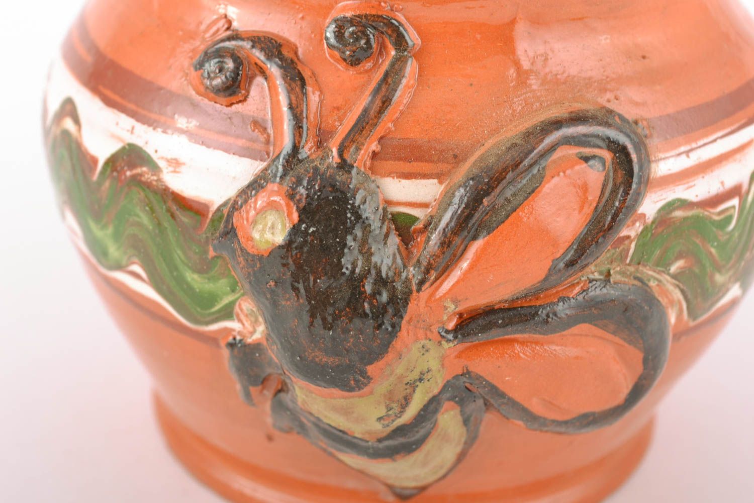 Cruche en argile peinte d'engobes faite main de style ethnique originale photo 5