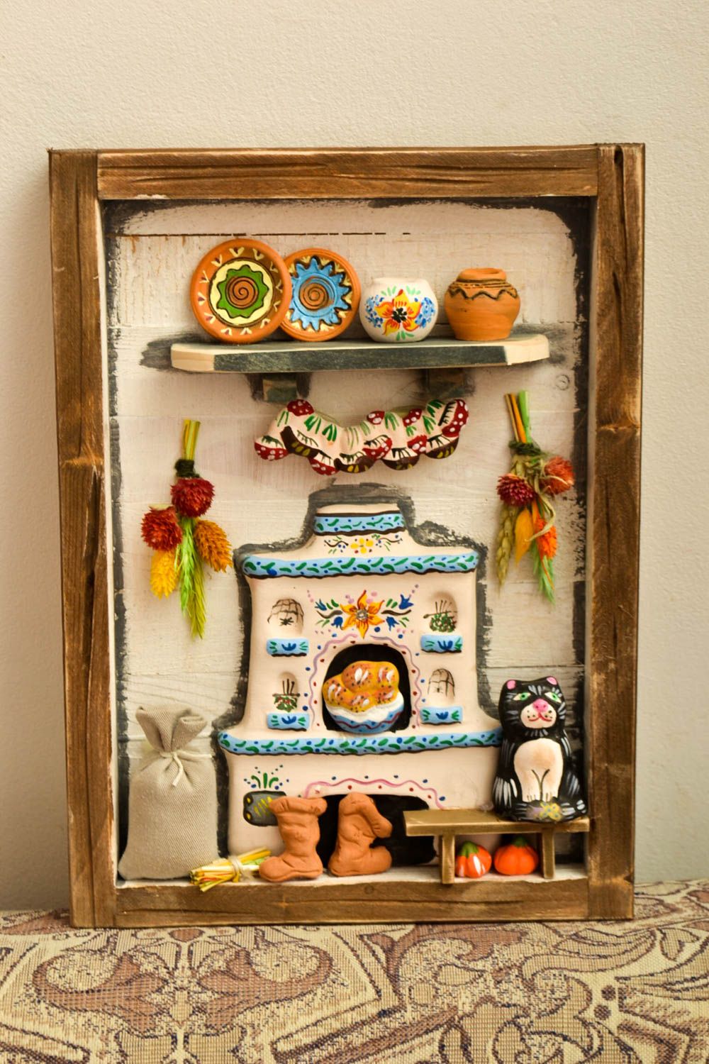 Panel decorativo hecho a mano adorno artesanal de barro decoración de interior foto 1