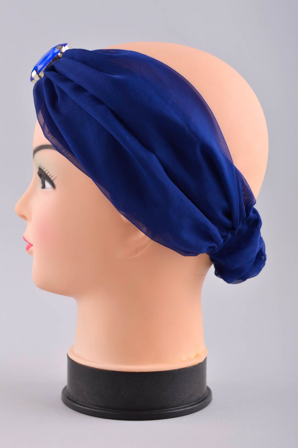 Handmade female headband unusual head accessory beautiful blue turban photo 3