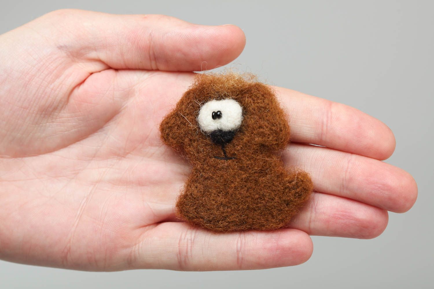Handmade designer funny animal brooch felted of wool small brown dog for kids photo 5