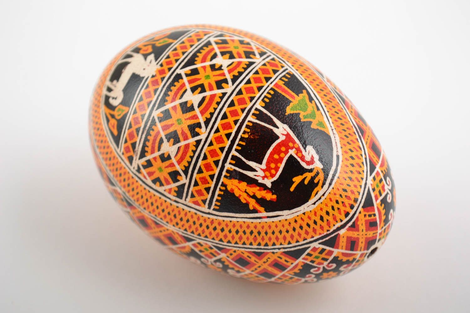 Handmade Easter decorative goose egg painted with acrylics with horses and fish photo 3