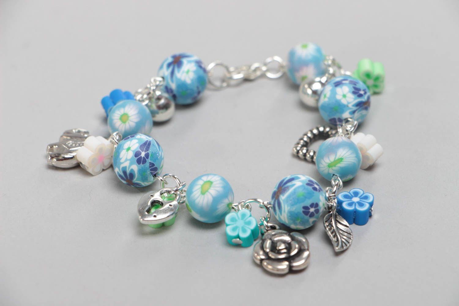 Beautiful handmade designer children's polymer clay bracelet with charms photo 2