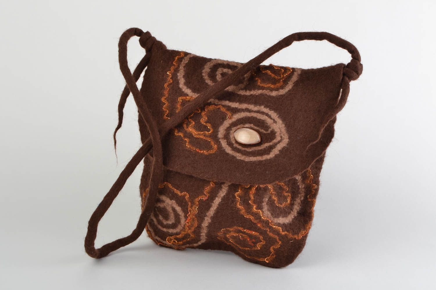 Borsa media di lana fatta a mano marrone borsa originale a tracolla da donna foto 1