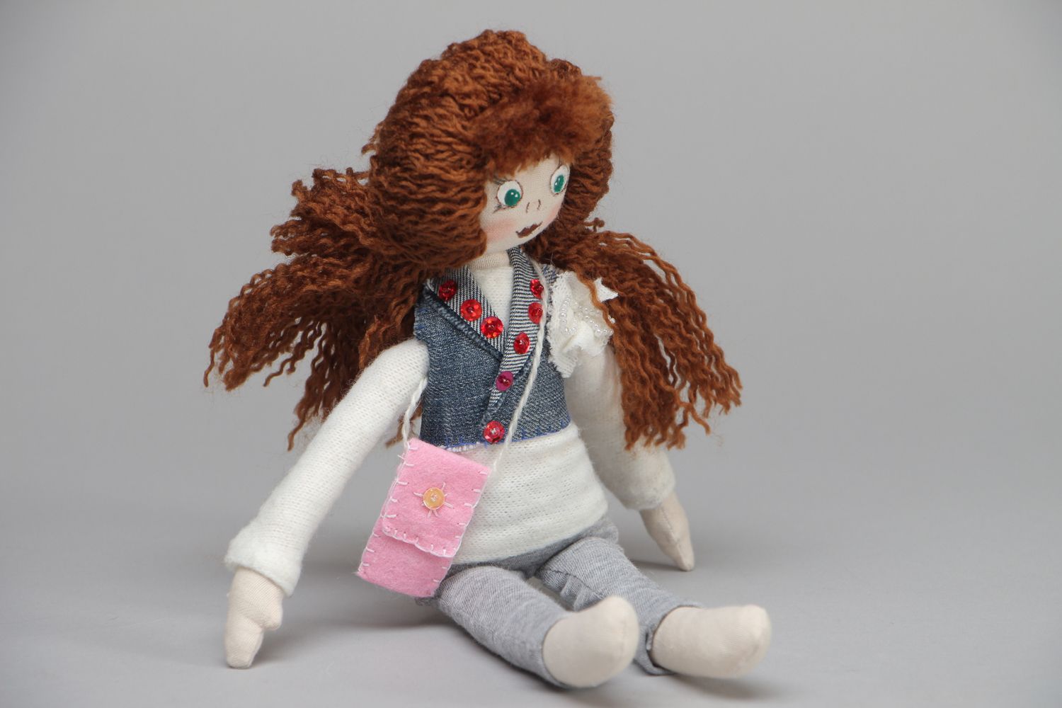 Fabric doll with curly hair Natashka photo 1