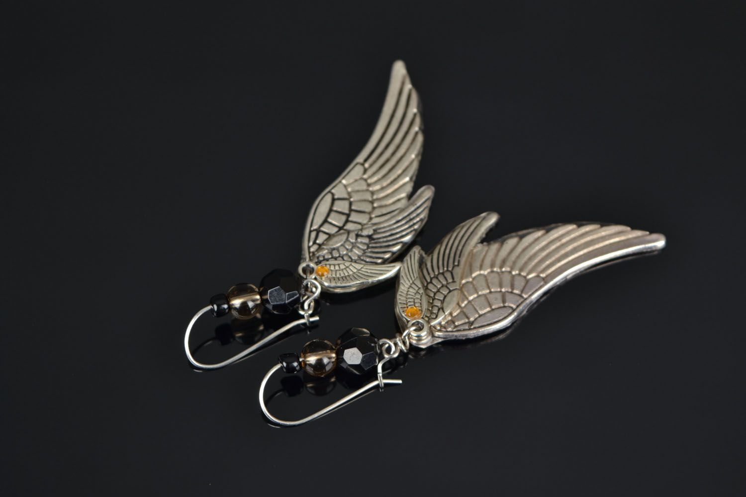 Metal earrings with charms Wings photo 4