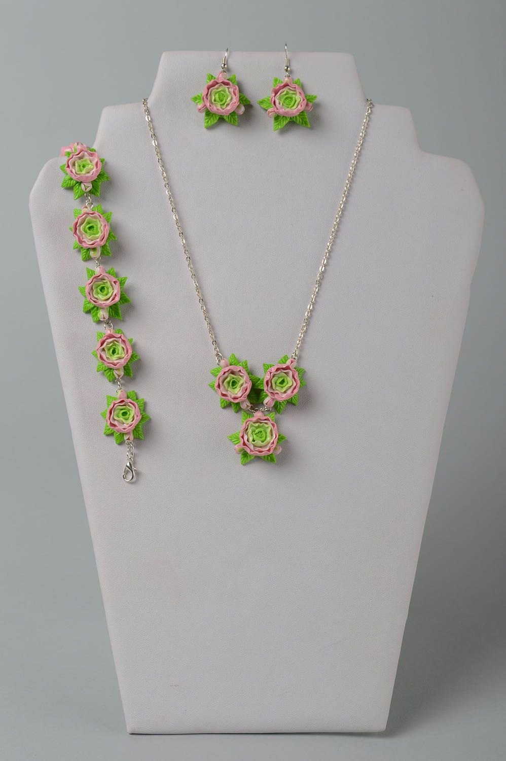 Handmade jewelry set flower necklace wrist bracelet designer earrings gift ideas photo 1