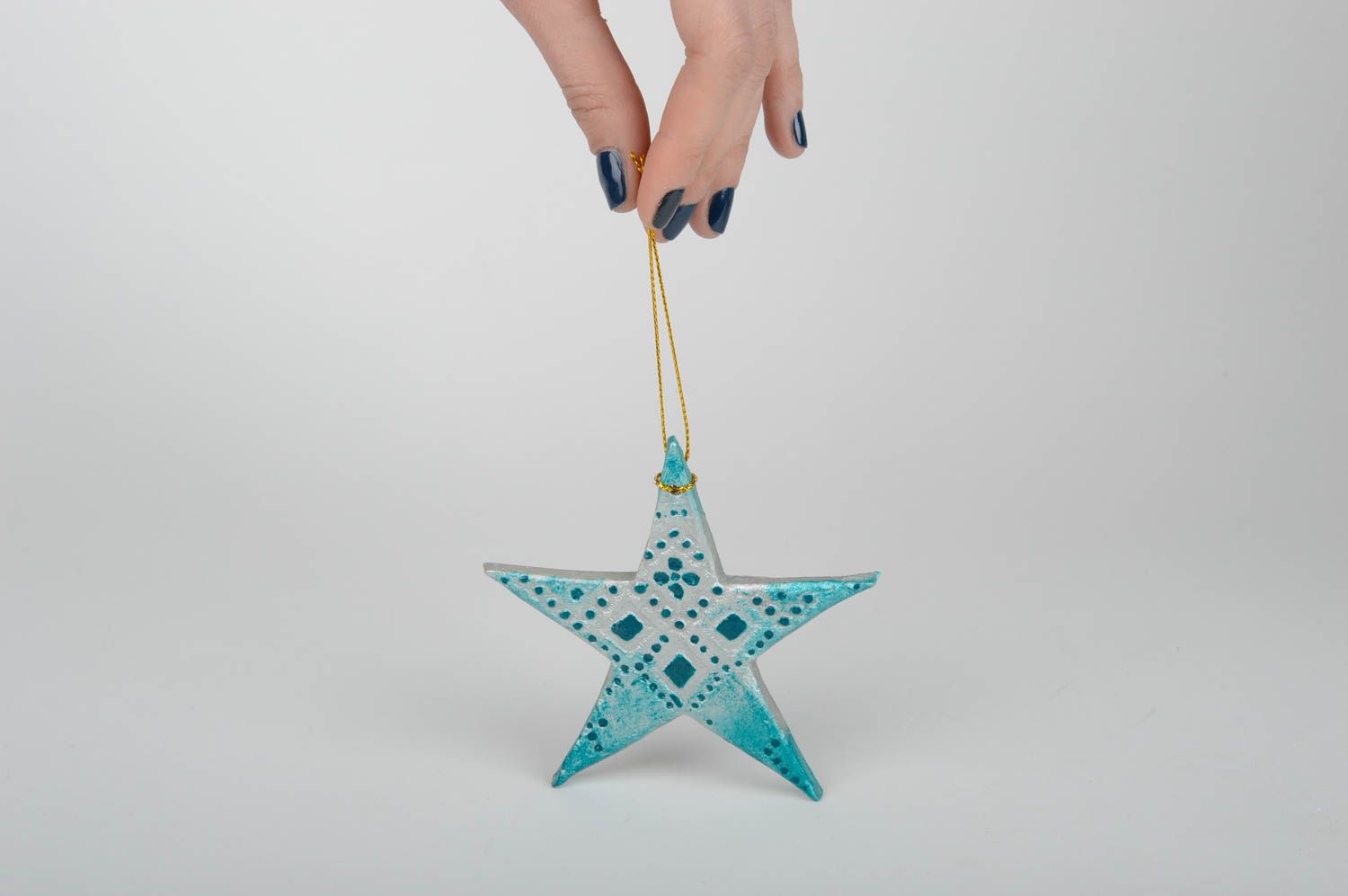 Игрушка на елку хэнд мэйд декор для дома игрушка из глины Голубая звезда фото 2