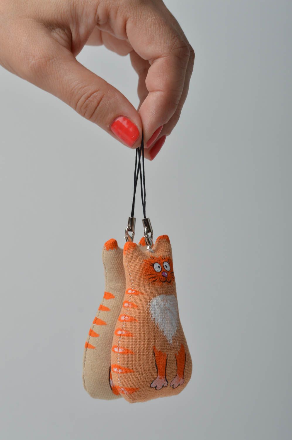 Porte-clés chat faits main Bijou de sac Cadeau original tissu 2 pièces photo 2